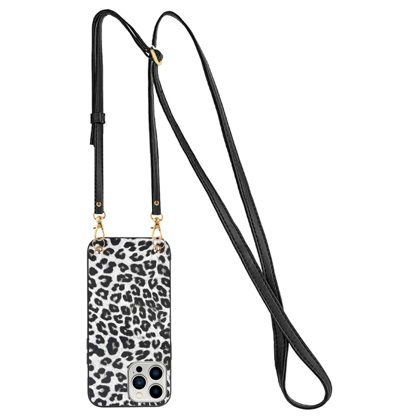 iPhone 14 | Kunstleder Leopard Hülle/Case zum Umhängen (Inkl. Band) HUELLENOUTLET.de