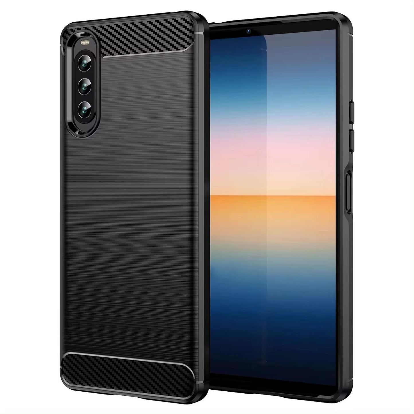 Sony Xperia 10 III | Edle Carbon Optik Akzente Soft Hülle/Case HUELLENOUTLET.de